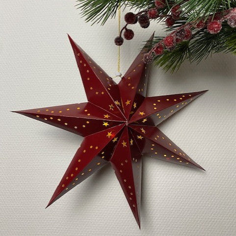 Papierstern 40 cm mit 10 LEDs, Batteriefach, rot