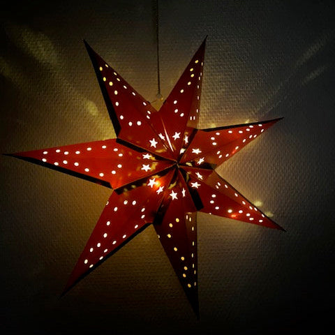 Papierstern 40 cm mit 10 LEDs, Batteriefach, rot