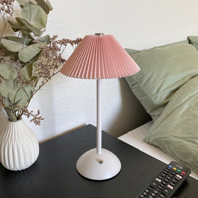 Opladelig lampe plisse touch H30 cm jern rosa