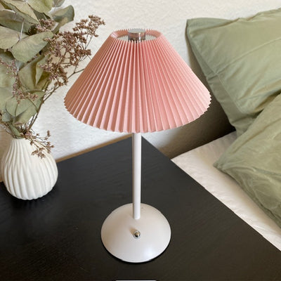 Opladelig lampe plisse touch H30 cm jern rosa