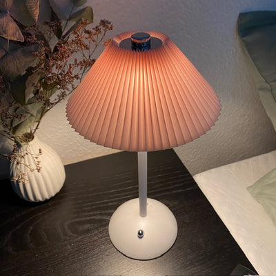 Opladelig lampe plisse touch H30 cm jern rosa