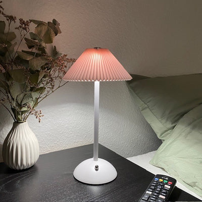 Opladelig lampe plisse touch H30 cm jern rosa