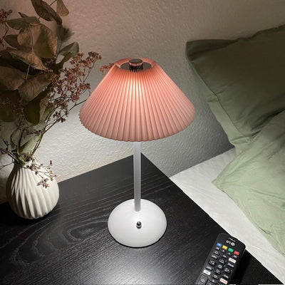 Opladelig lampe plisse touch H30 cm jern rosa