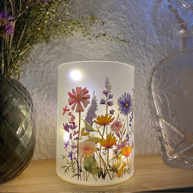 Cylinderglas med 10 LED tråd - flora lilla/pink