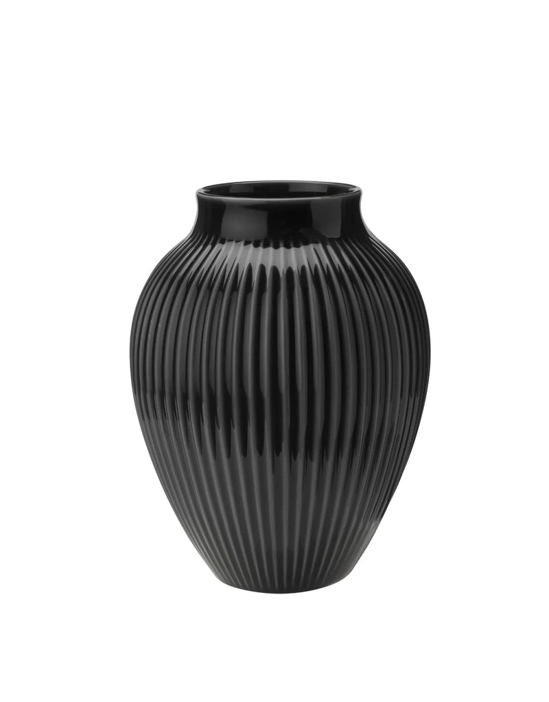 Knabstrup - Vase Rillen schwarz - 20 cm