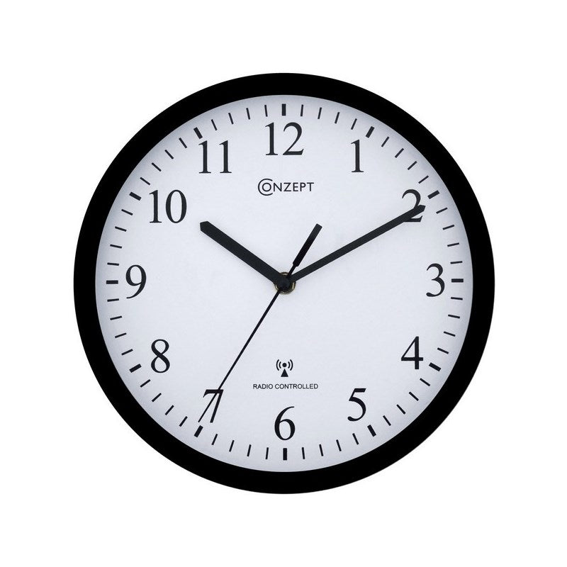 Conzept – Funkgesteuerte Wanduhr 25 cm mit schleichendem Zeigerwerk – Schwarz