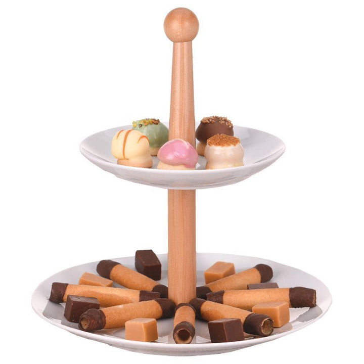 Excellent Houseware - Etagere 2-lags porcelæn med træ